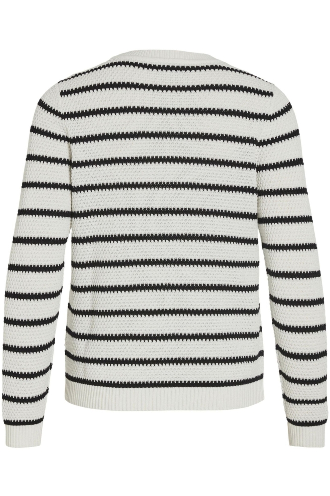 VIDALO O-NECK L/S STRIPE KNIT TOP- 14101685 WHITE ALYSSUM/BLACK